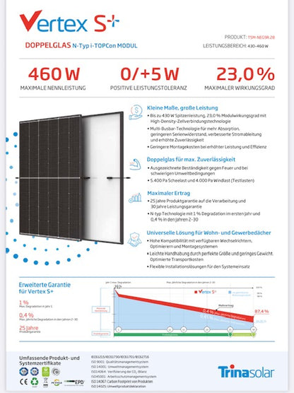 Trina Solar 460W Doppelglas Solarmodul TSM-460NEG9R.28