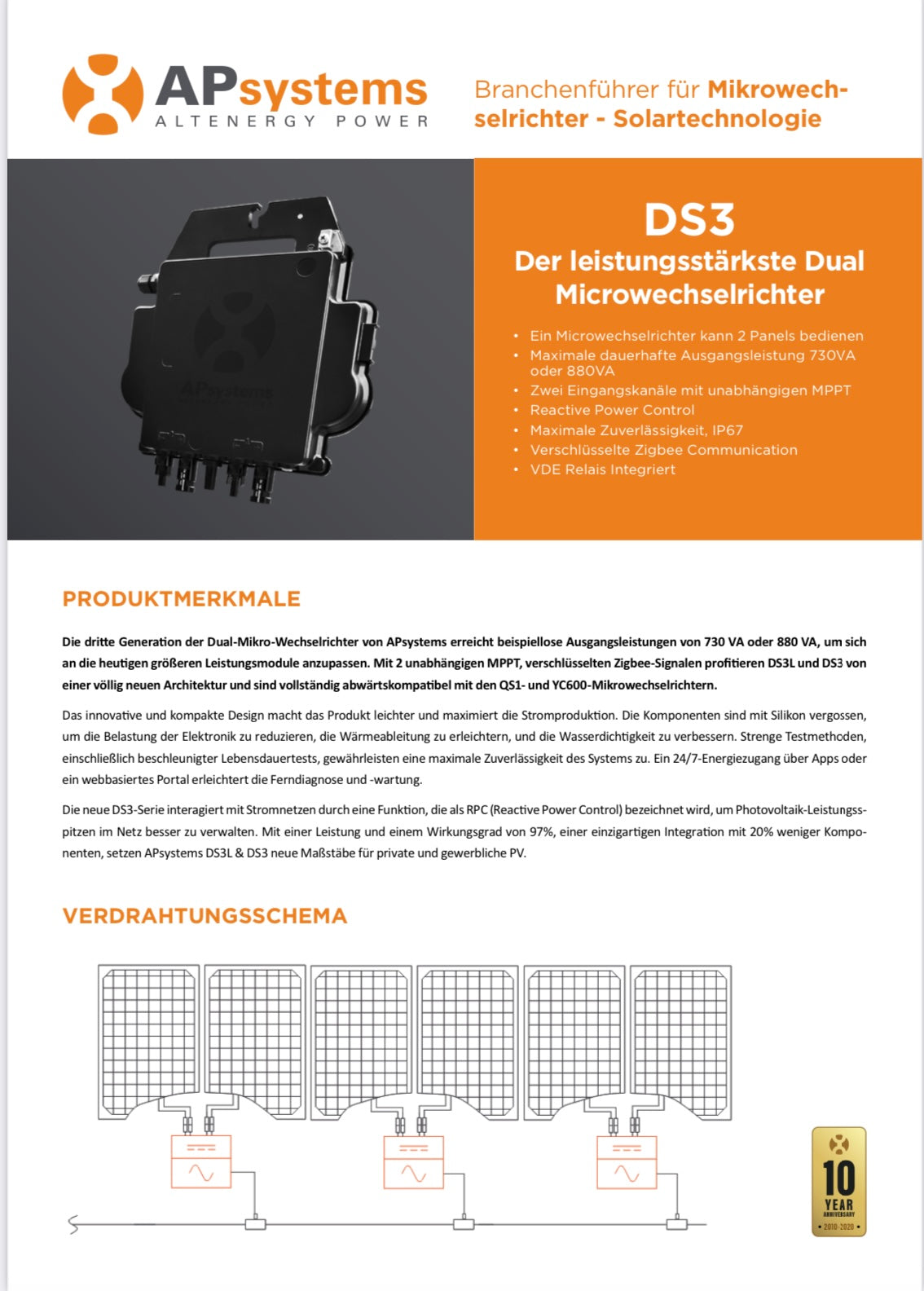 APSystems Microwechselrichter DS3-L inkl. AC-Kabel