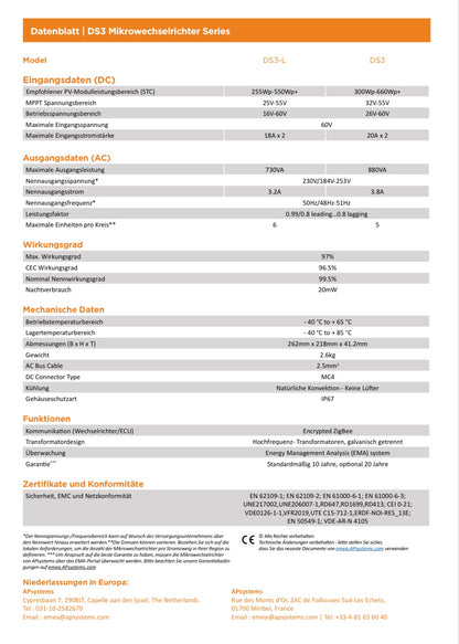 APSystems Microwechselrichter DS3-L inkl. AC-Kabel