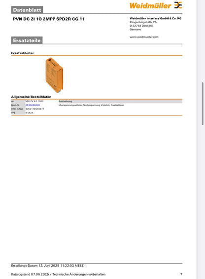 Weidmüller Generatoranschlusskasten PVN DC 2I 1O 2MPP SPD2R CG 11, 2 MPPT, Überspannungsschutz II