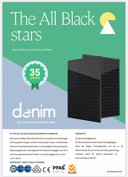 Denim Bifaziales Solarmodul N-Typ 440W All Black