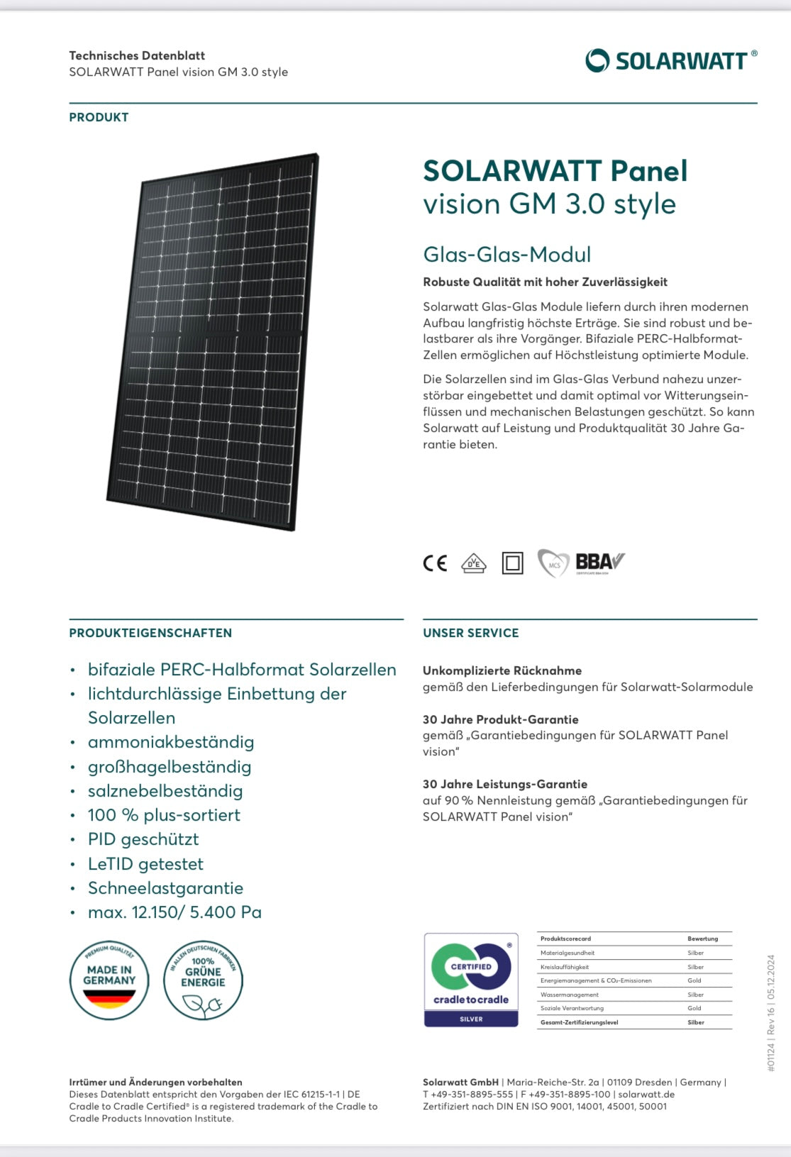SolarWatt Solarmodul "Panel Vision GM 3.0 365w style"
