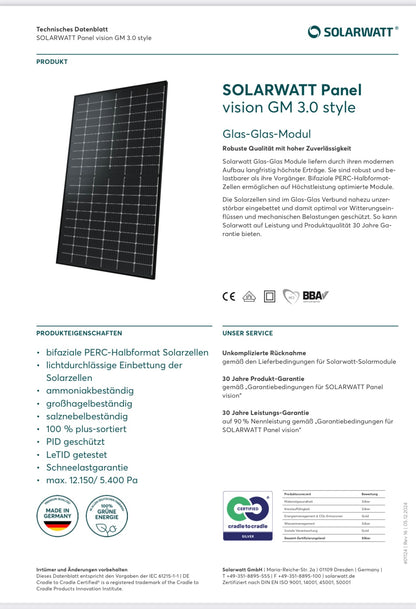 SolarWatt Solarmodul "Panel Vision GM 3.0 365w style"