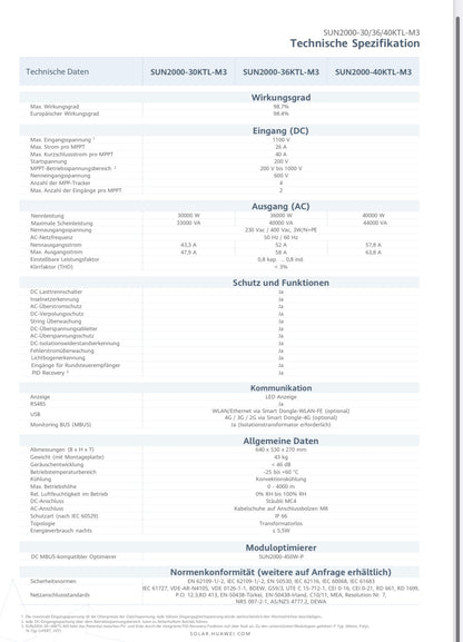 HUAWEI SUN2000 KTL-M3 Wechselrichter Serie, 30.0 bis 50.0 kW, 3-phasig