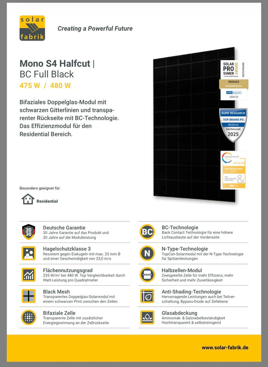 SolarFabrik Mono S4 Trend Black 450W double-glazed solar module