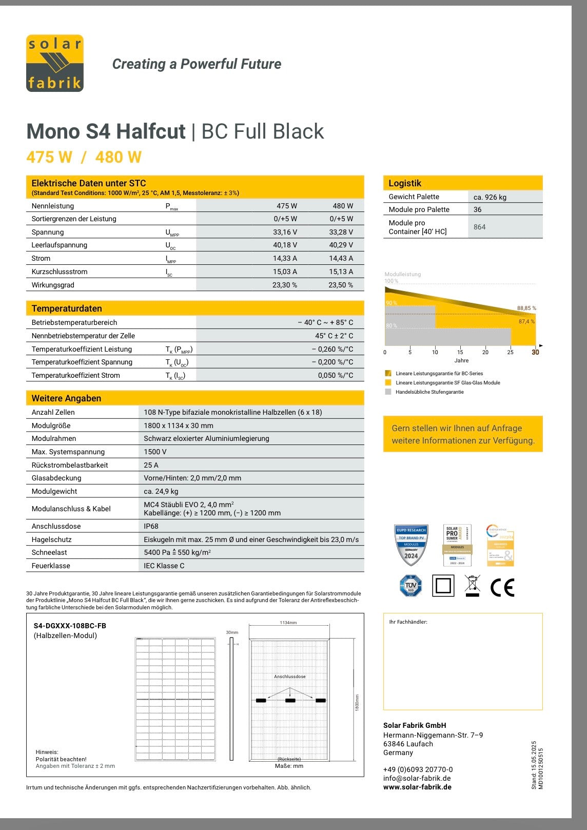 SolarFabrik Mono S4 Halfcut BC Full Black 475W Solarmodul