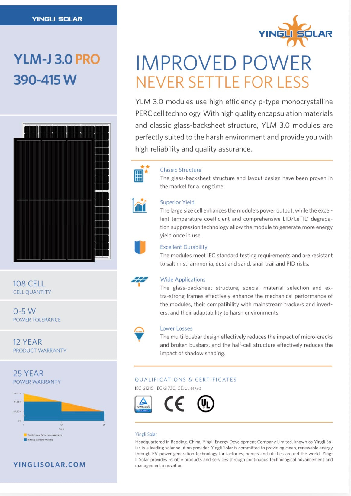 Yingli Solar YLM-J 3.0 Pro 405W