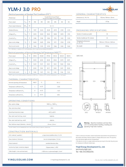 Yingli Solar 400W Black YLM-J 3.0 Pro Series YL400D-37e