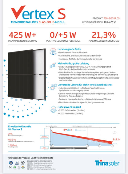 Komplettlösung FullBlack "FD" 10 KW inkl. 10KW Speicher ## Solarmodule, Wechselrichter, 10 KW Speicher + UK für Flachdach ##