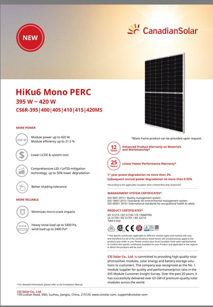 Canadian Solar 405W solar modules HiKu6 CS6R-405MS