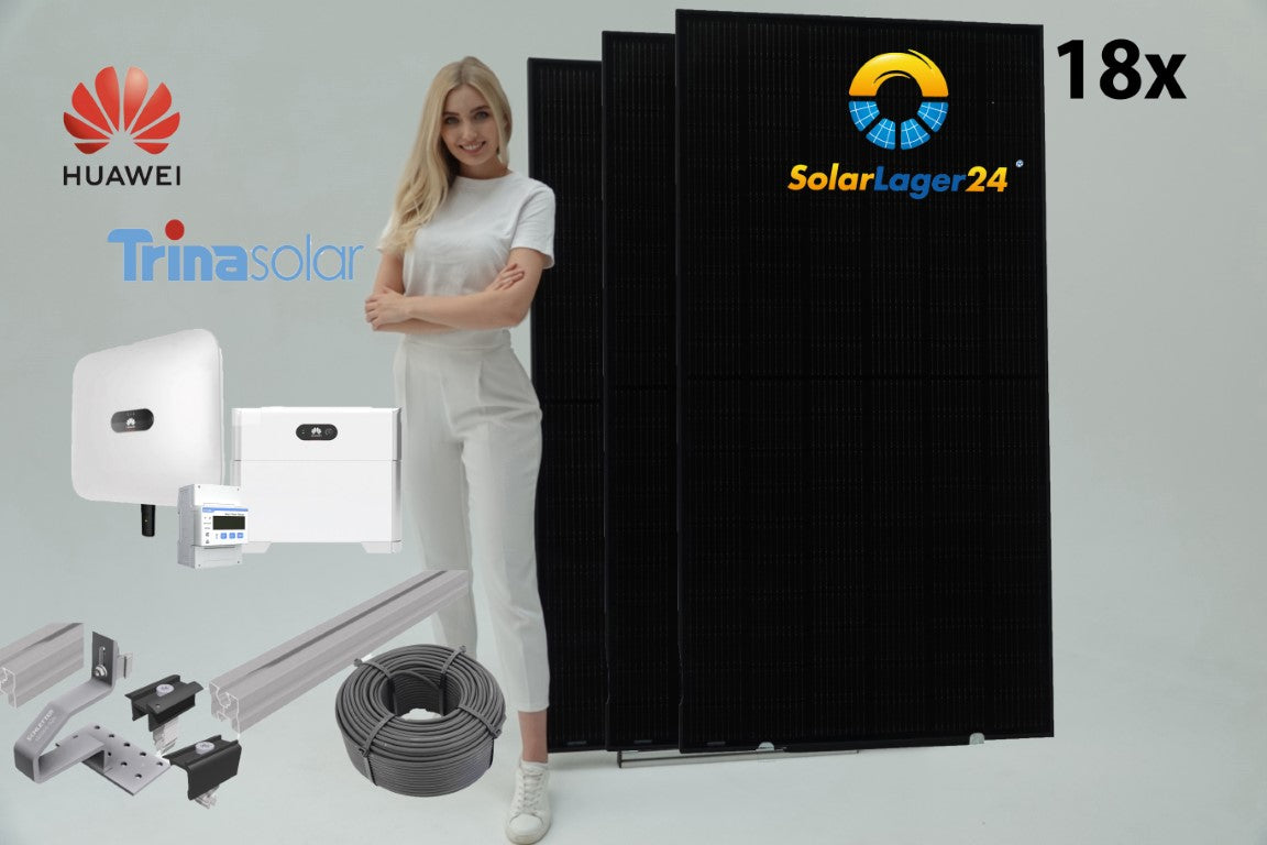 7 KWp PV-Anlage "FullBlack" inkl. Speicher Komplettlösung ## Solarmodule, Wechselrichter, 5KW Speicher + UK für Ziegeldach ##