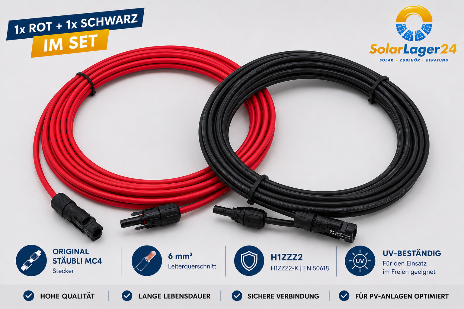 PV Solarkabel 6mm² H1Z2Z2-K mit Stäubli MC4
