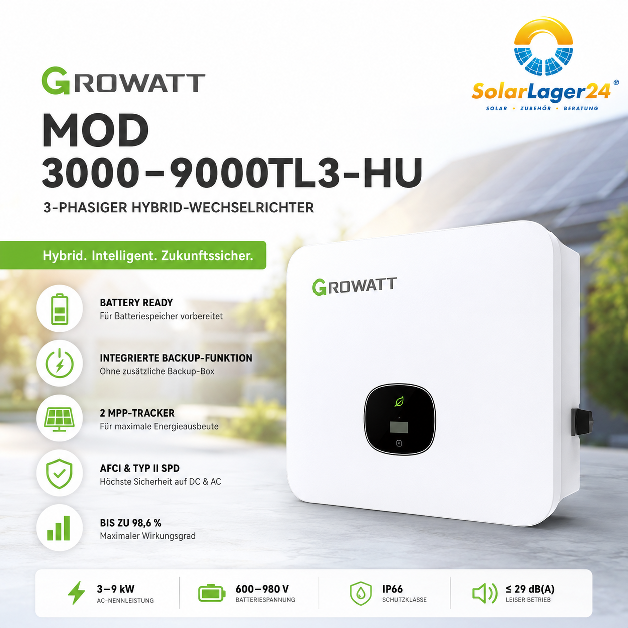 Growatt MOD 3000–9000TL3-HU Hybrid Wechselrichter 3-phasig | 3–9 kW