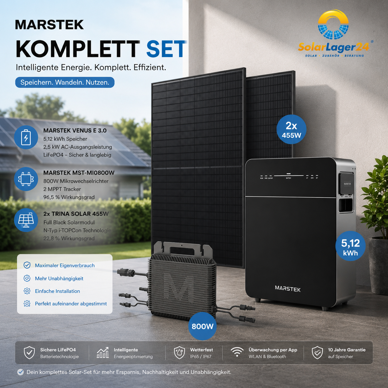 MARSTEK Komplettset 5,12 kWh Stromspeicher + Mikrowechselrichter + Trina Solarmodule