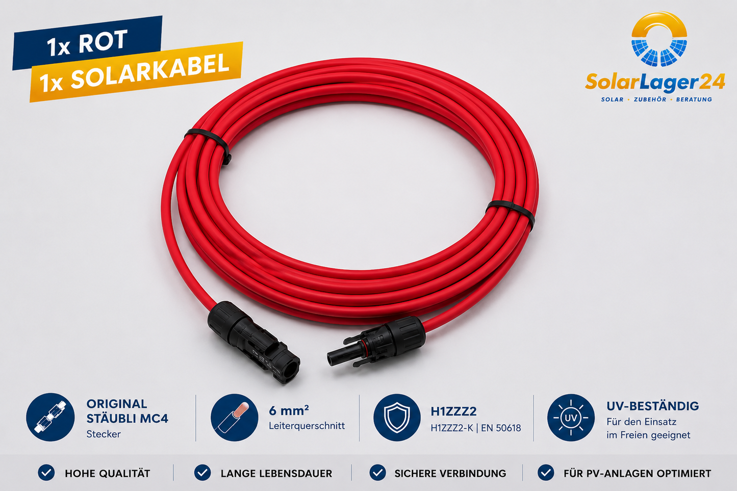 Solarkabel 6mm² mit MC4 Steckern, rot – Photovoltaik Verlängerungskabel