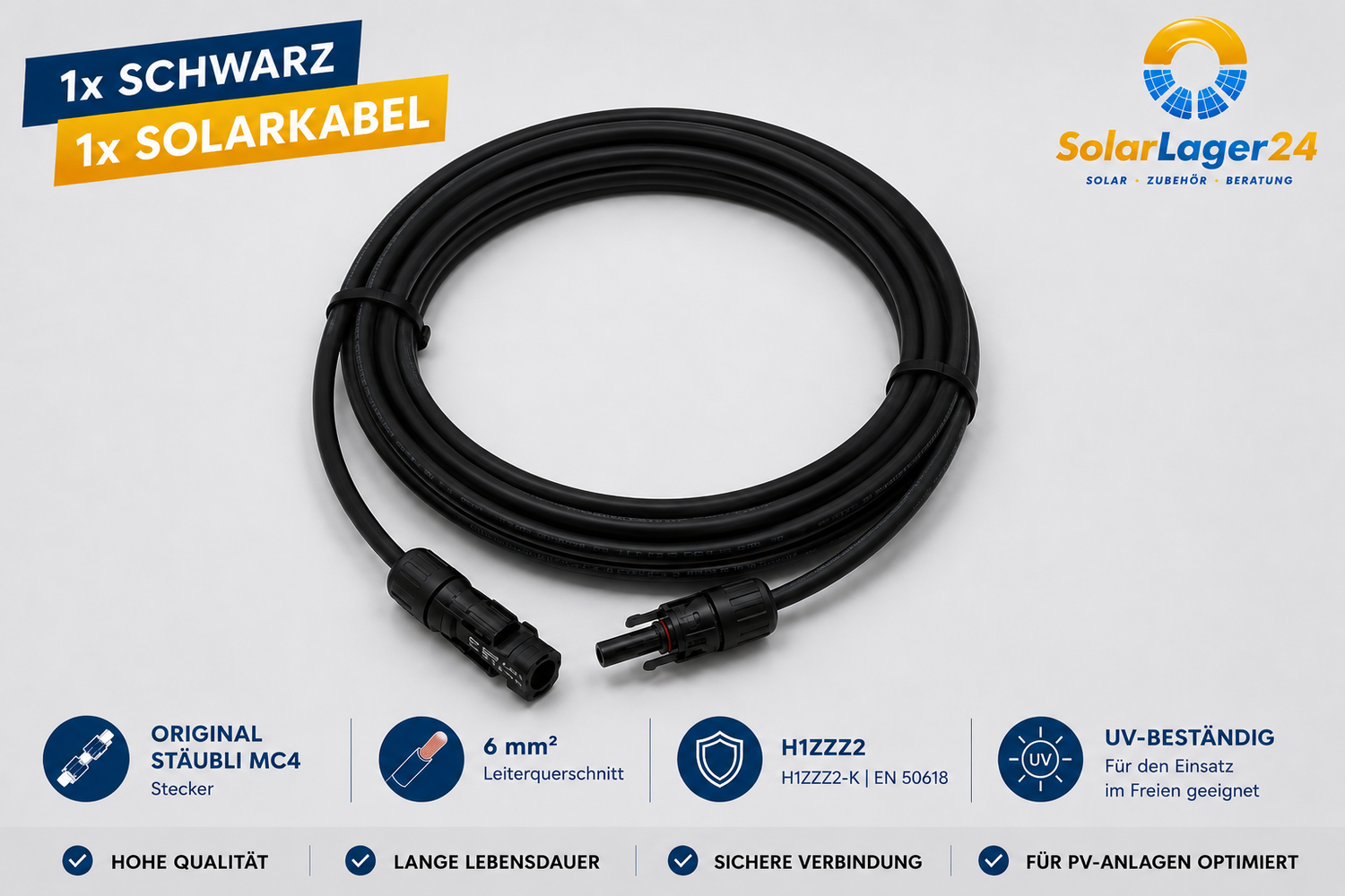 Solarkabel 6mm² mit MC4 Steckern, schwarz – Photovoltaik  Verlängerungskabel
