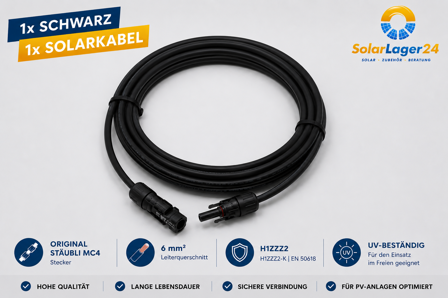 Solarkabel 6mm² mit MC4 Steckern, schwarz – Photovoltaik  Verlängerungskabel