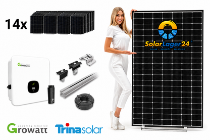 6 kWp Solaranlage Komplettpaket für Flachdach | Trina Solar 465W | Growatt