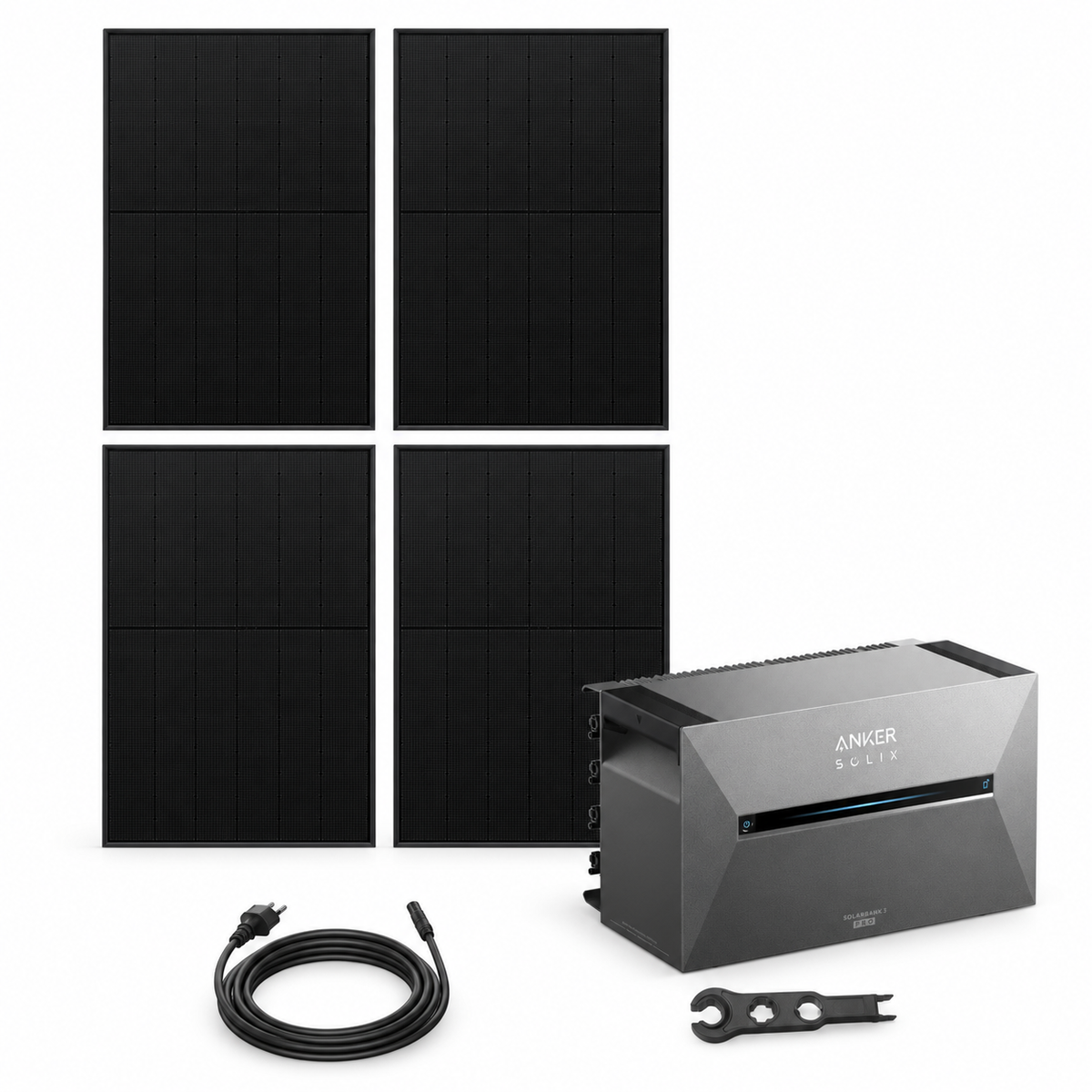 4 Solar Fabrik BC Black 480W bifazial Solarmodule mit ANKER SOLIX Solarbank 3 Pro, AC-Kabel und MC4-Schlüssel – 1920 Wp
