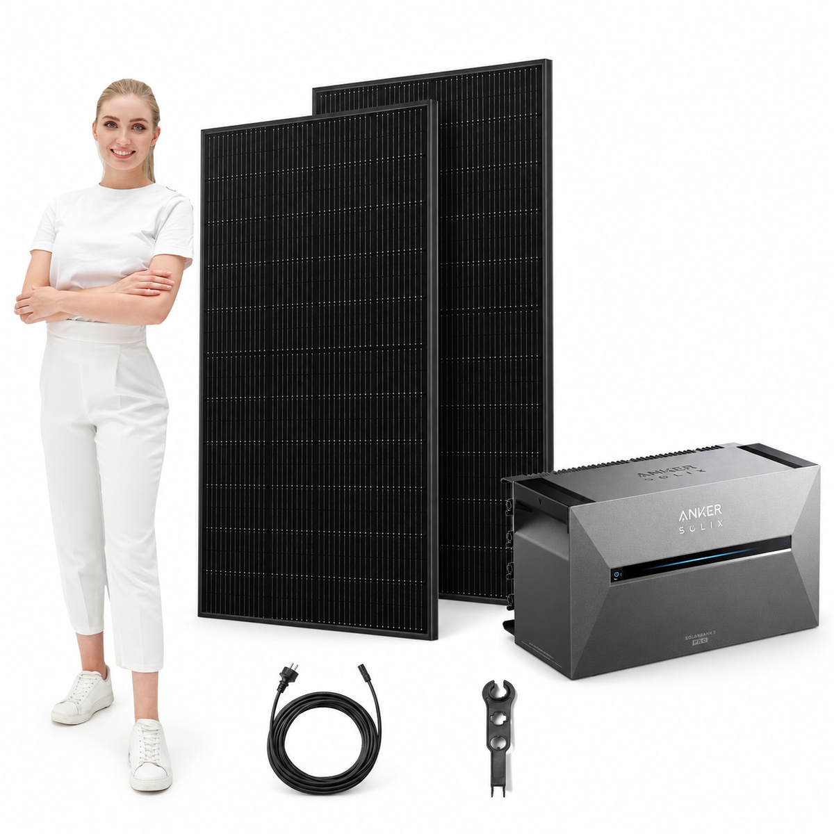 2 Trina Solar 460W Full Black Solarmodule mit ANKER SOLIX Solarbank 3 Pro, AC-Kabel und MC4-Schlüssel – 920 Wp, mit Model