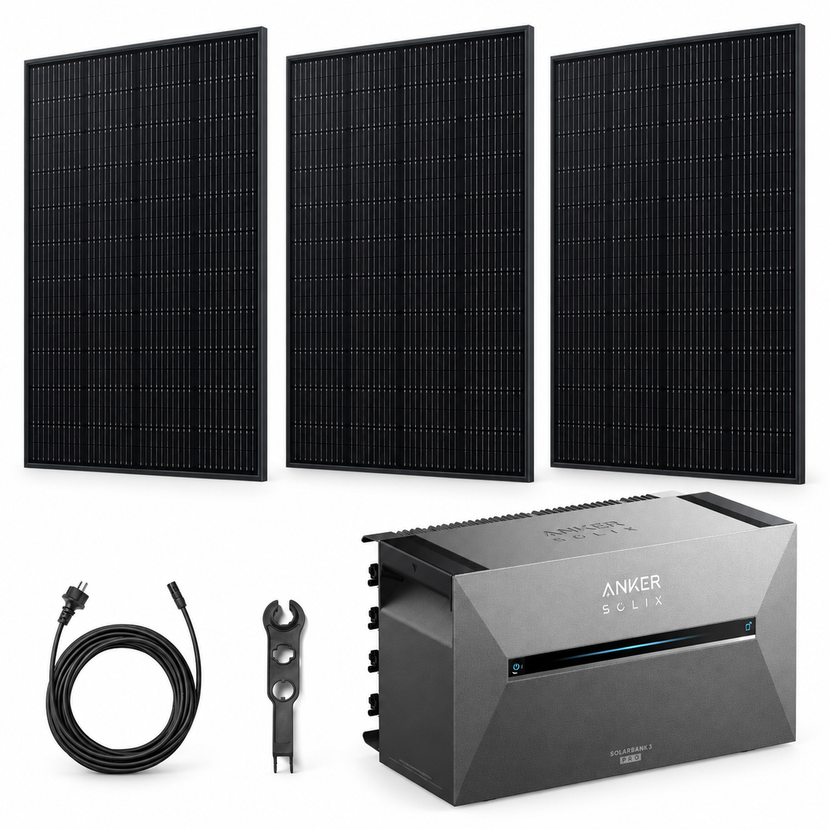 3 Trina Solar 460W Full Black Solarmodule mit ANKER SOLIX Solarbank 3 Pro, AC-Kabel und MC4-Schlüssel – 1380 Wp