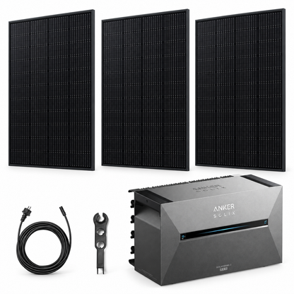 3 Trina Solar 460W Full Black Solarmodule mit ANKER SOLIX Solarbank 3 Pro, AC-Kabel und MC4-Schlüssel – 1380 Wp