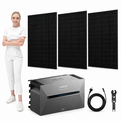 3 Trina Solar 460W Full Black Solarmodule mit ANKER SOLIX Solarbank 3 Pro, AC-Kabel und MC4-Schlüssel – 1380 Wp, mit Model