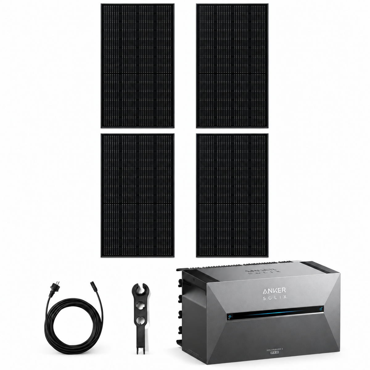 4 Trina Solar 460W Full Black Solarmodule mit ANKER SOLIX Solarbank 3 Pro, AC-Kabel und MC4-Schlüssel – 1840 Wp