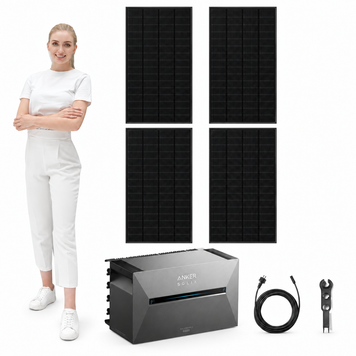 4 Trina Solar 460W Full Black Solarmodule mit ANKER SOLIX Solarbank 3 Pro, AC-Kabel und MC4-Schlüssel – 1840 Wp, mit Model