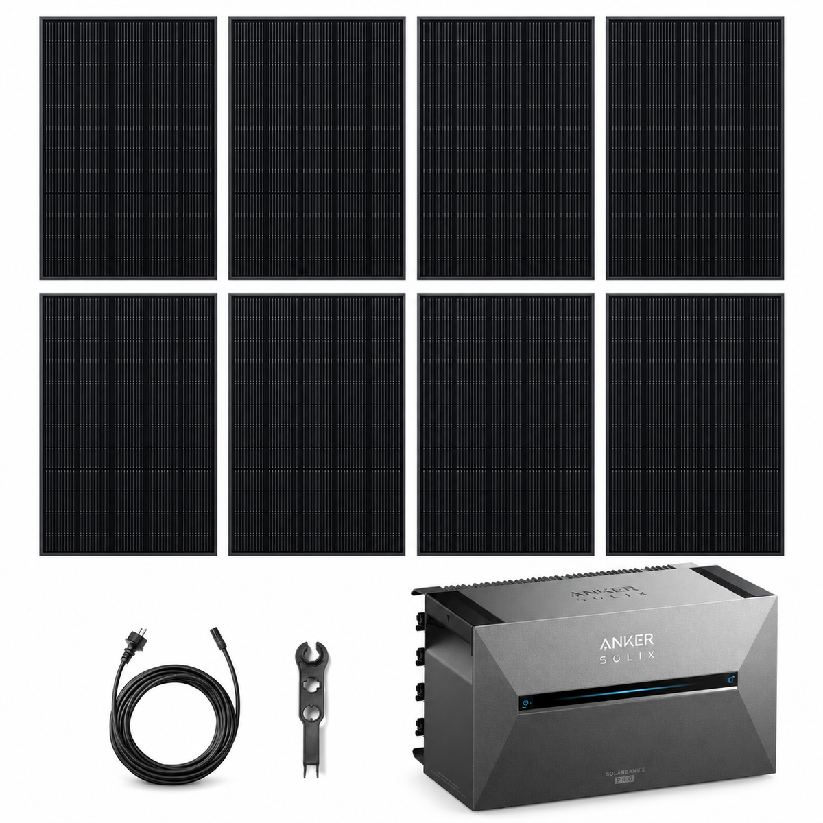 8 Trina Solar 460W Full Black Solarmodule mit ANKER SOLIX Solarbank 3 Pro, AC-Kabel und MC4-Schlüssel – 3680 Wp