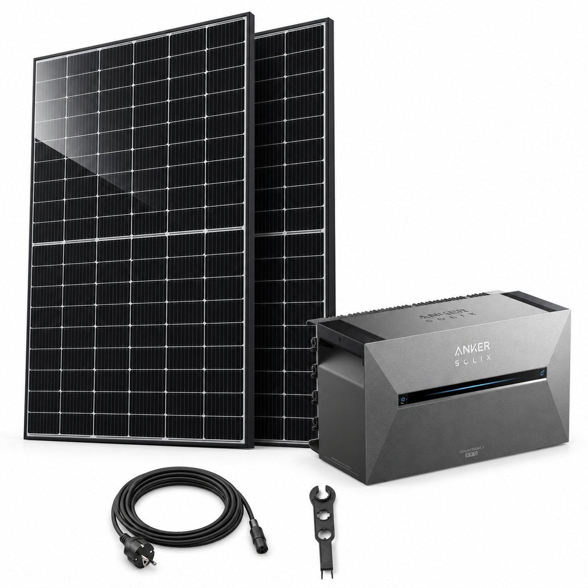 2 Trina Solar 470W Doppelglas Solarmodule mit ANKER SOLIX Solarbank 3 Pro, AC-Kabel und MC4-Schlüssel – 940 Wp
