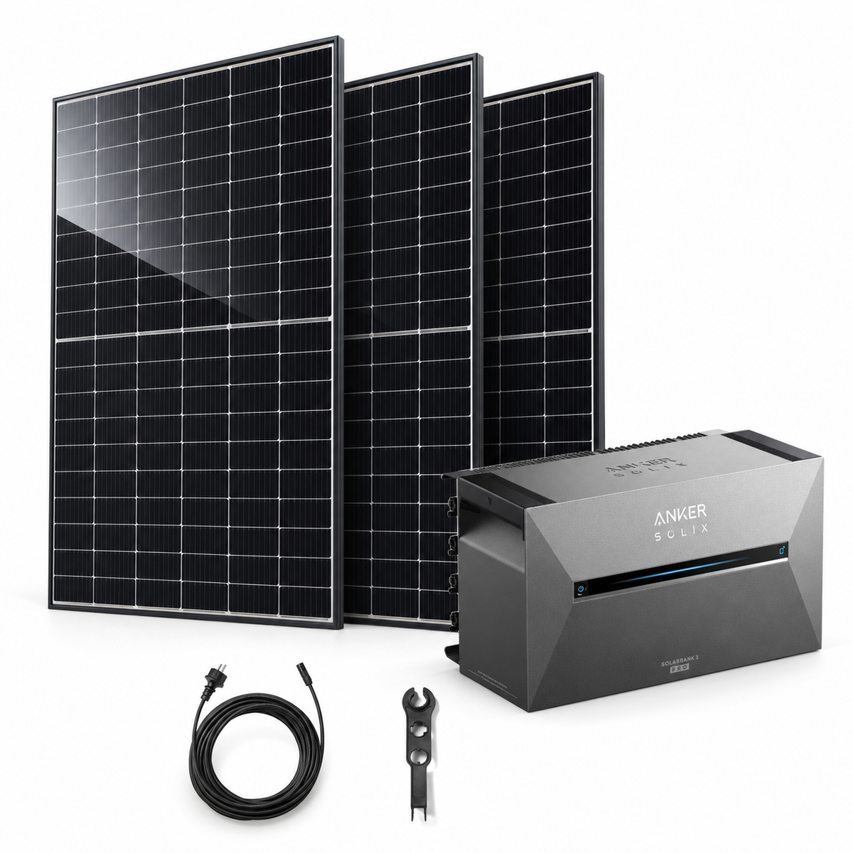 3 Trina Solar 470W Doppelglas Solarmodule mit ANKER SOLIX Solarbank 3 Pro, AC-Kabel und MC4-Schlüssel – 1410 Wp