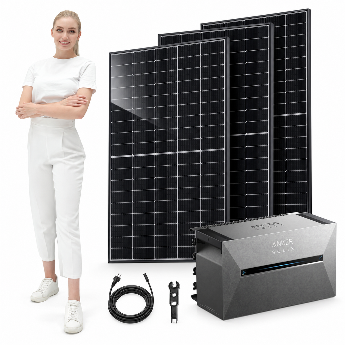 3 Trina Solar 470W Doppelglas Solarmodule mit ANKER SOLIX Solarbank 3 Pro, AC-Kabel und MC4-Schlüssel – 1410 Wp, mit Model