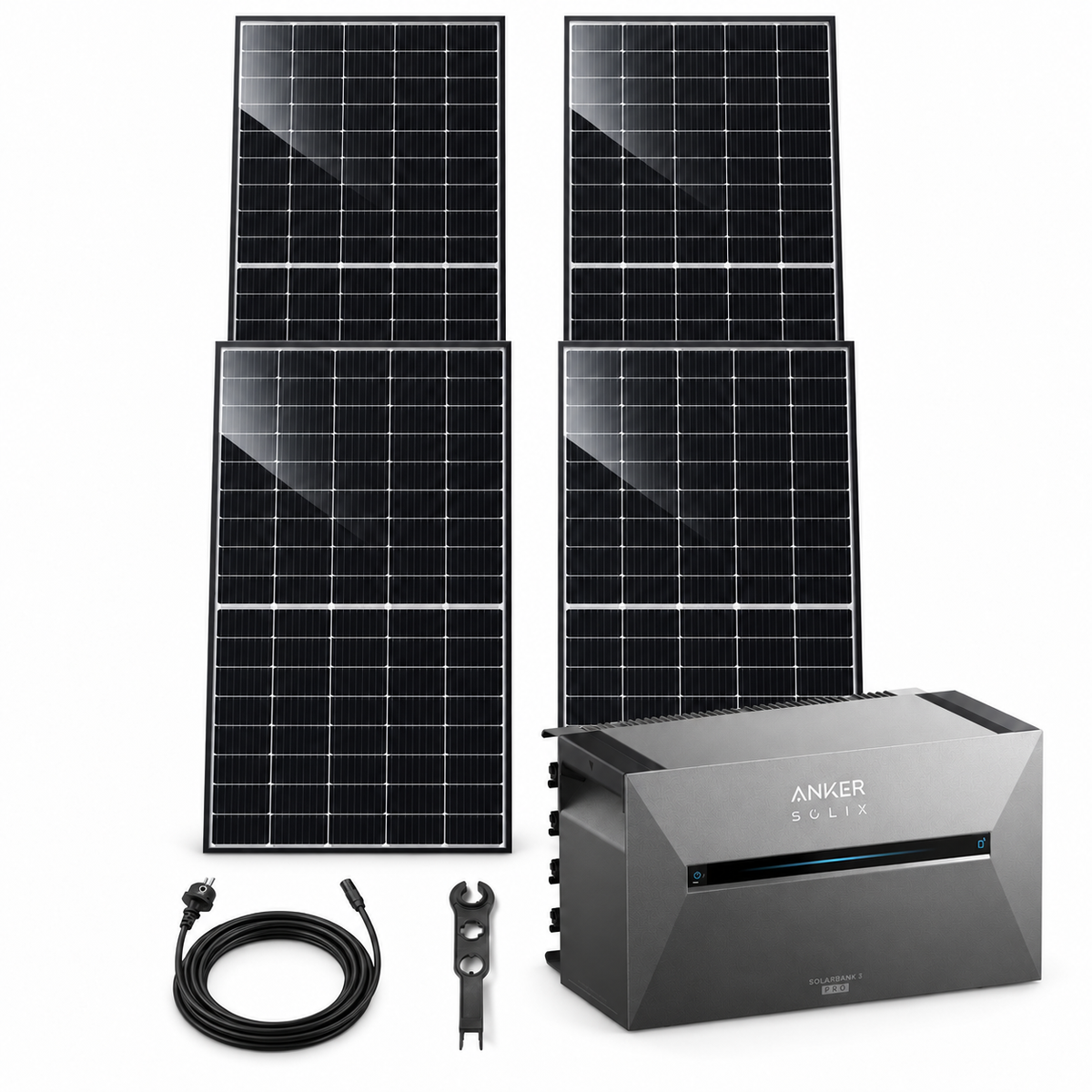 4 Trina Solar 470W Doppelglas Solarmodule mit ANKER SOLIX Solarbank 3 Pro, AC-Kabel und MC4-Schlüssel – 1880 Wp