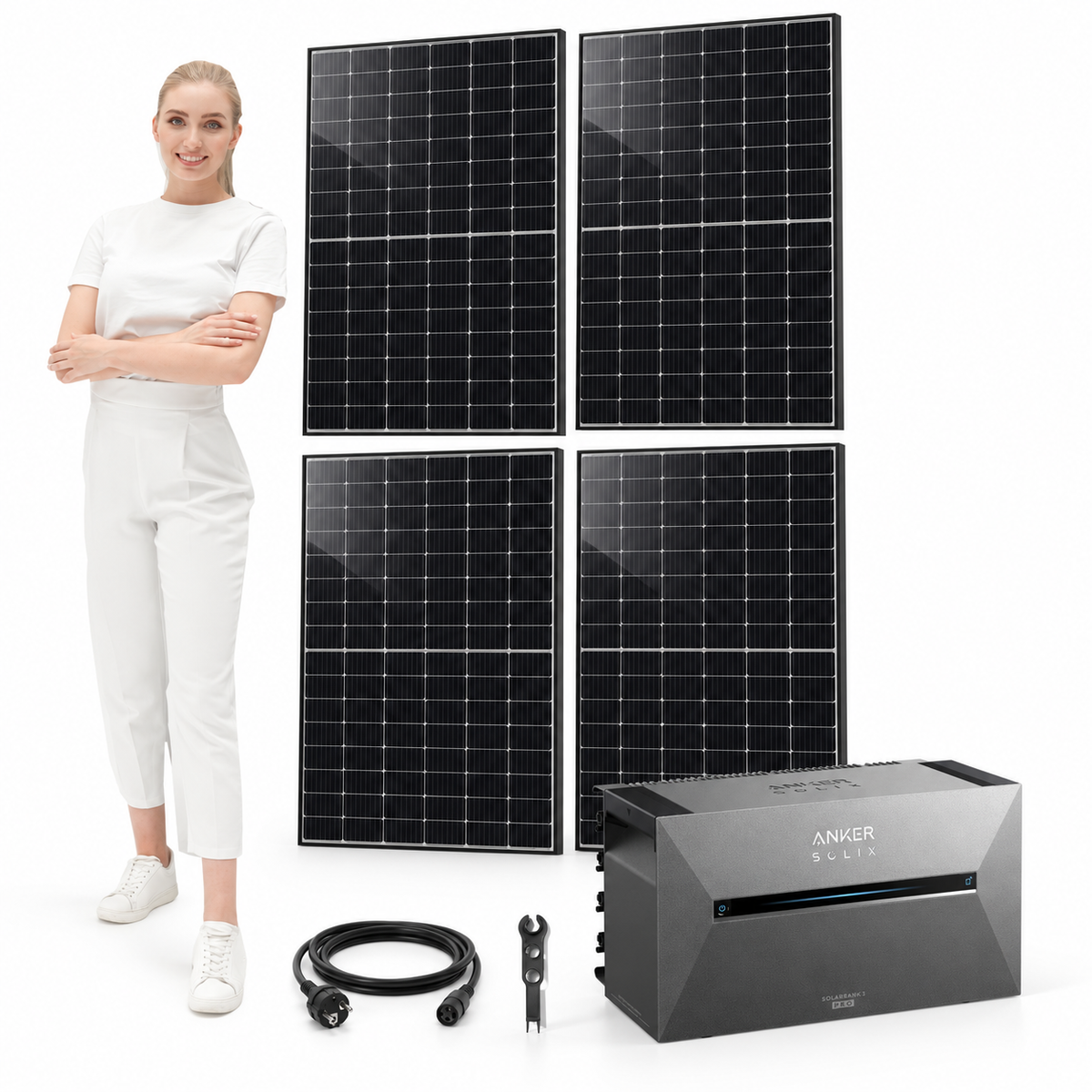 4 Trina Solar 470W Doppelglas Solarmodule mit ANKER SOLIX Solarbank 3 Pro, AC-Kabel und MC4-Schlüssel – 1880 Wp, mit Model