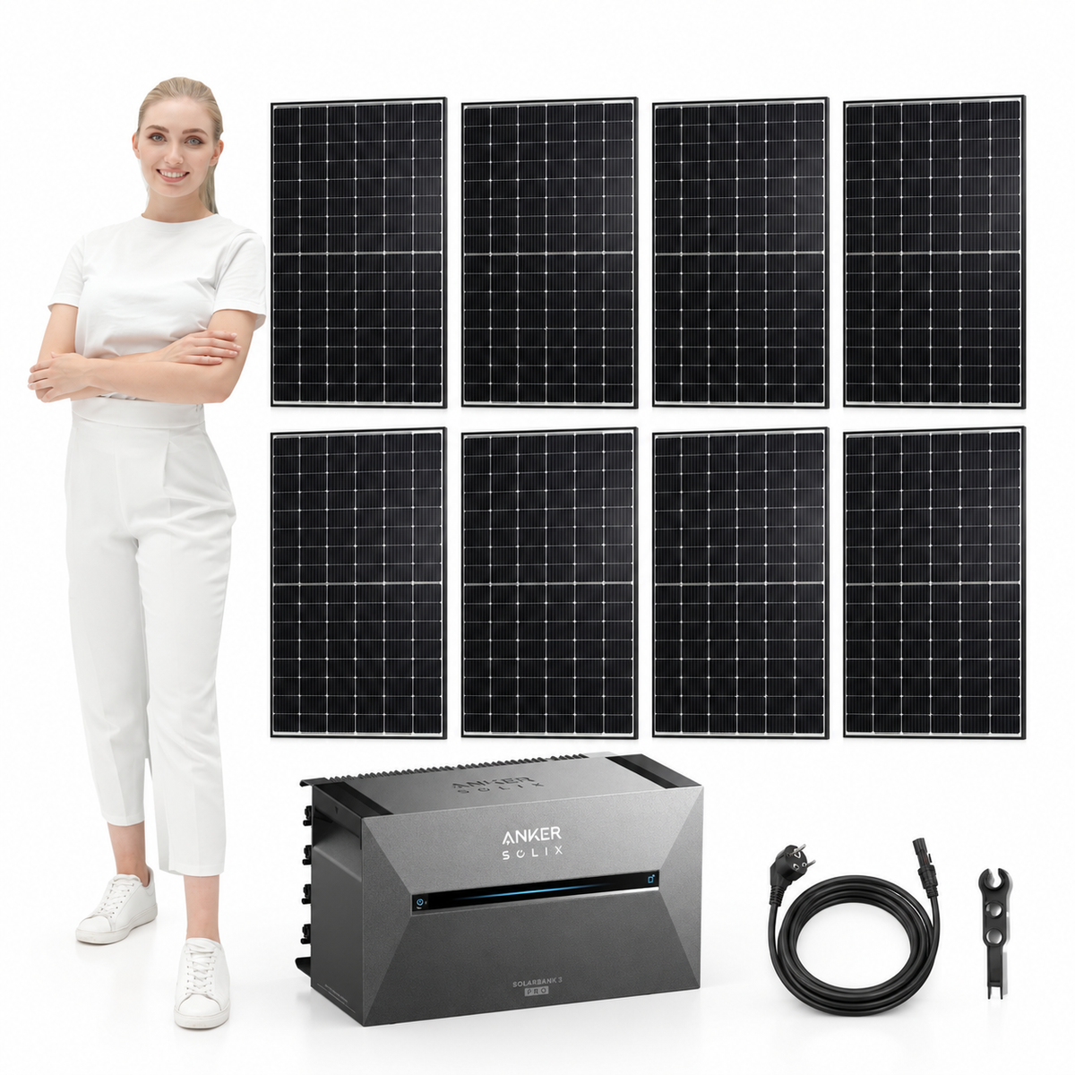8 Trina Solar 470W Doppelglas Solarmodule mit ANKER SOLIX Solarbank 3 Pro, AC-Kabel und MC4-Schlüssel – 3760 Wp, mit Model