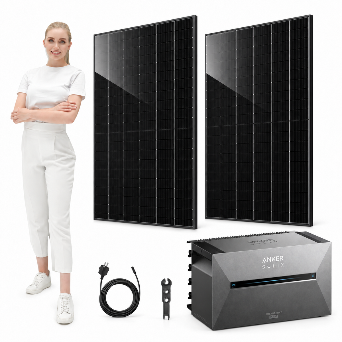 2 Trina Vertex S+ G3 Ultra 480W Solarmodule mit ANKER SOLIX Solarbank 3 Pro, AC-Kabel und MC4-Schlüssel – 960 Wp, mit Model