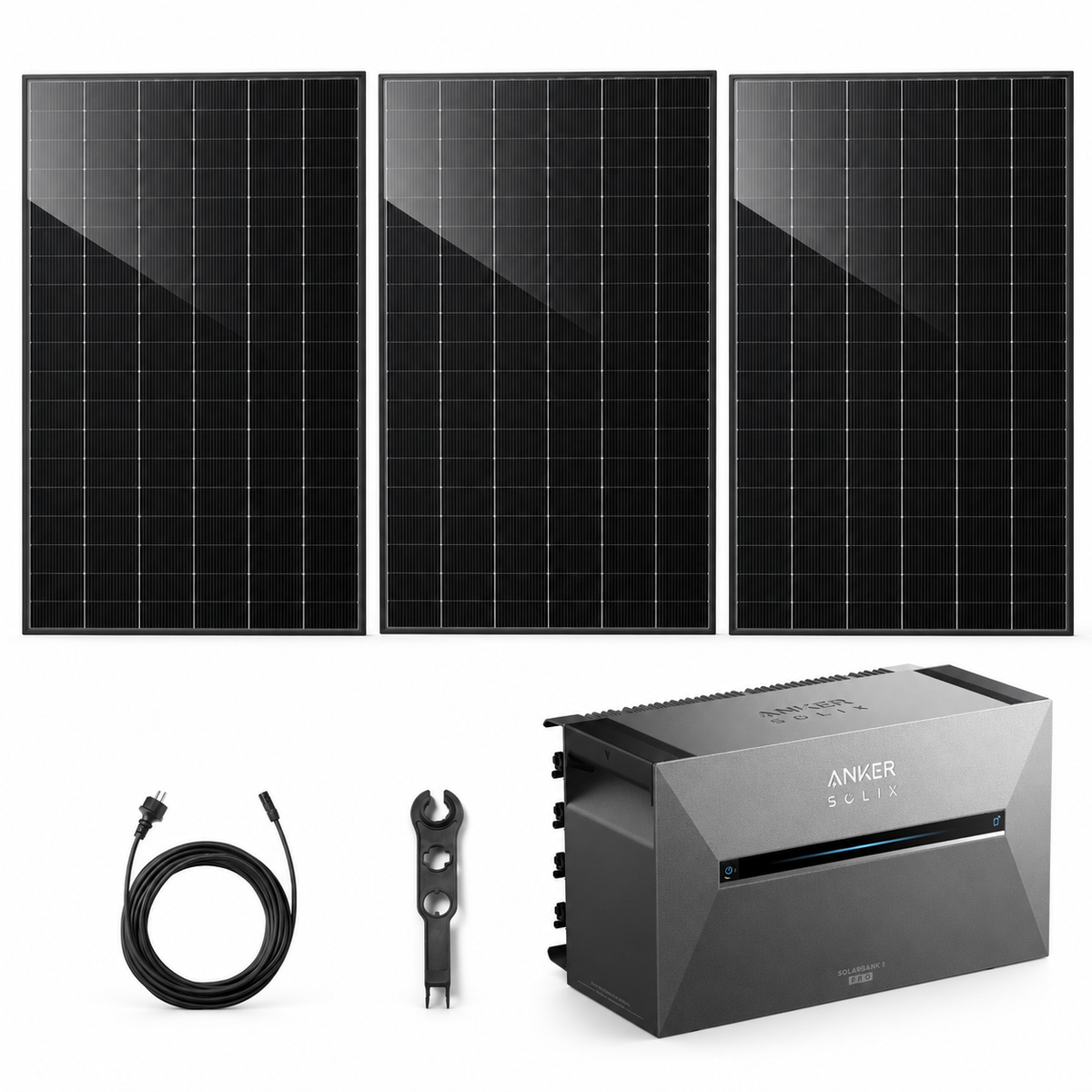 3 Trina Vertex S+ G3 Ultra 480W Solarmodule mit ANKER SOLIX Solarbank 3 Pro, AC-Kabel und MC4-Schlüssel – 1440 Wp