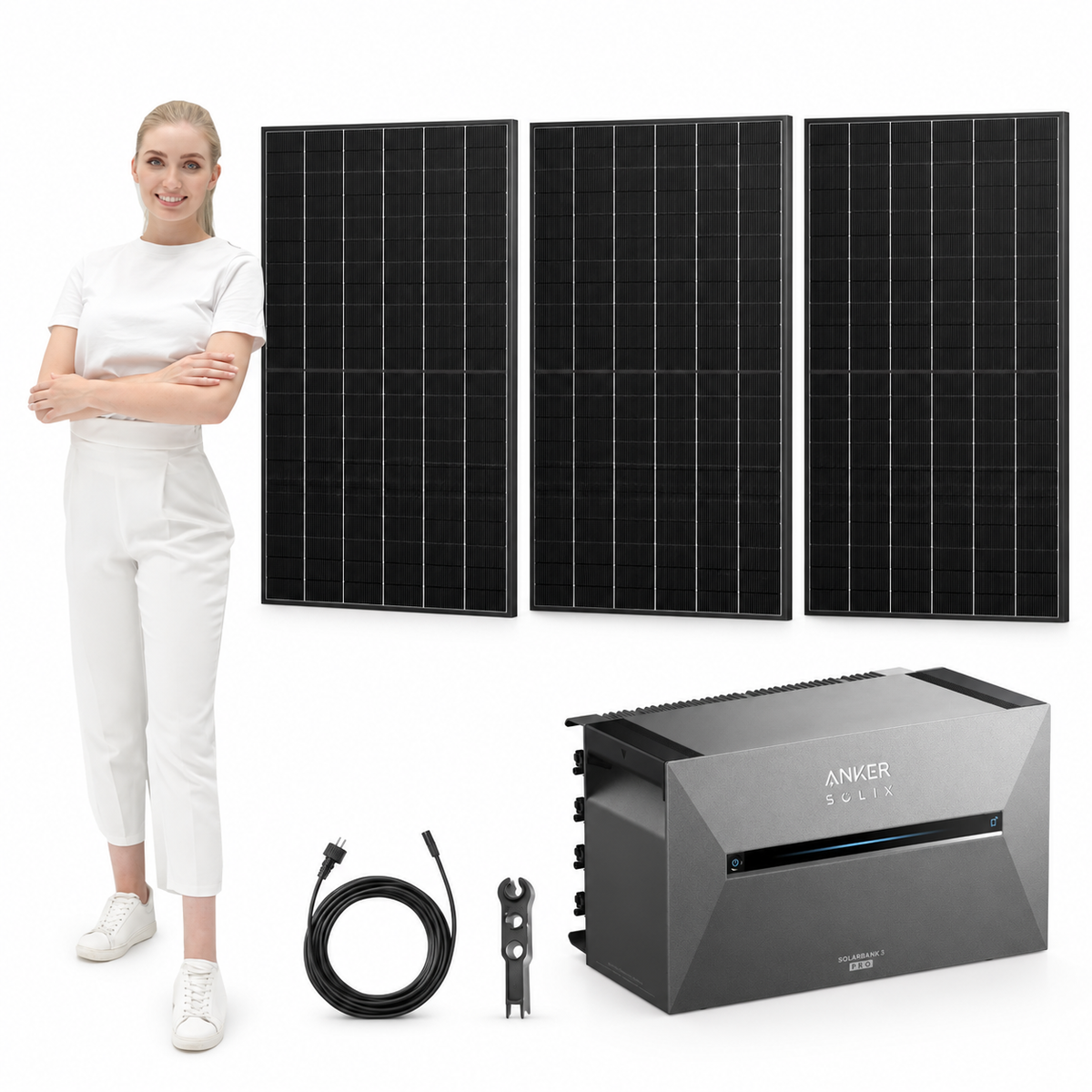 3 Trina Vertex S+ G3 Ultra 480W Solarmodule mit ANKER SOLIX Solarbank 3 Pro, AC-Kabel und MC4-Schlüssel – 1440 Wp, mit Model