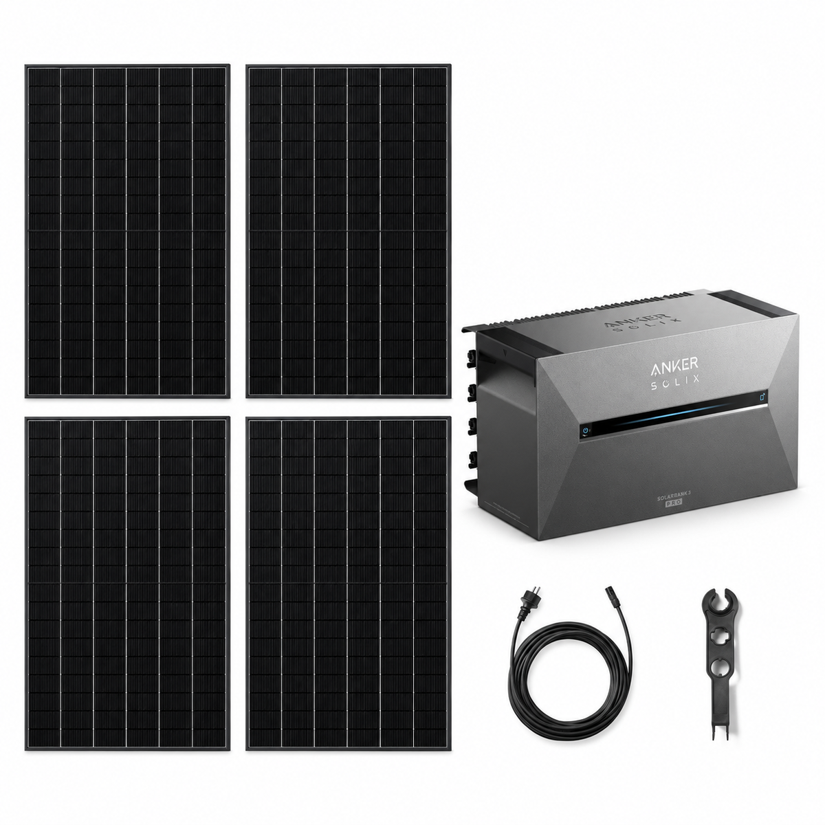 4 Trina Vertex S+ G3 Ultra 480W Solarmodule mit ANKER SOLIX Solarbank 3 Pro, AC-Kabel und MC4-Schlüssel – 1920 Wp