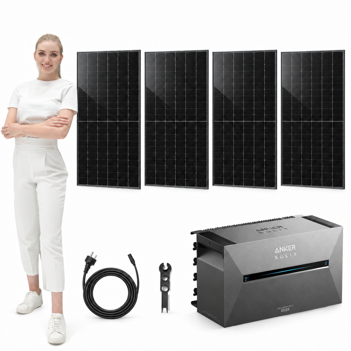 4 Trina Vertex S+ G3 Ultra 480W Solarmodule mit ANKER SOLIX Solarbank 3 Pro, AC-Kabel und MC4-Schlüssel – 1920 Wp, mit Model