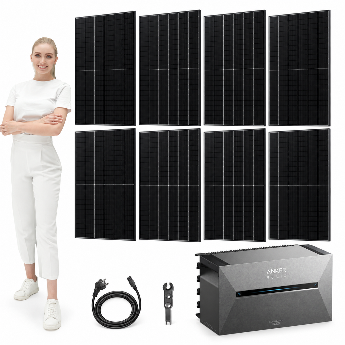 8 Trina Vertex S+ G3 Ultra 480W Solarmodule mit ANKER SOLIX Solarbank 3 Pro, AC-Kabel und MC4-Schlüssel – 3840 Wp, mit Model