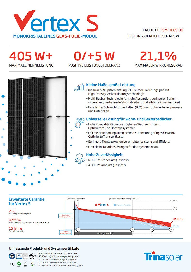 Trina Solar Vertex S 400W Solarmodul Mono Halbzelle TSM-400-DE09.08