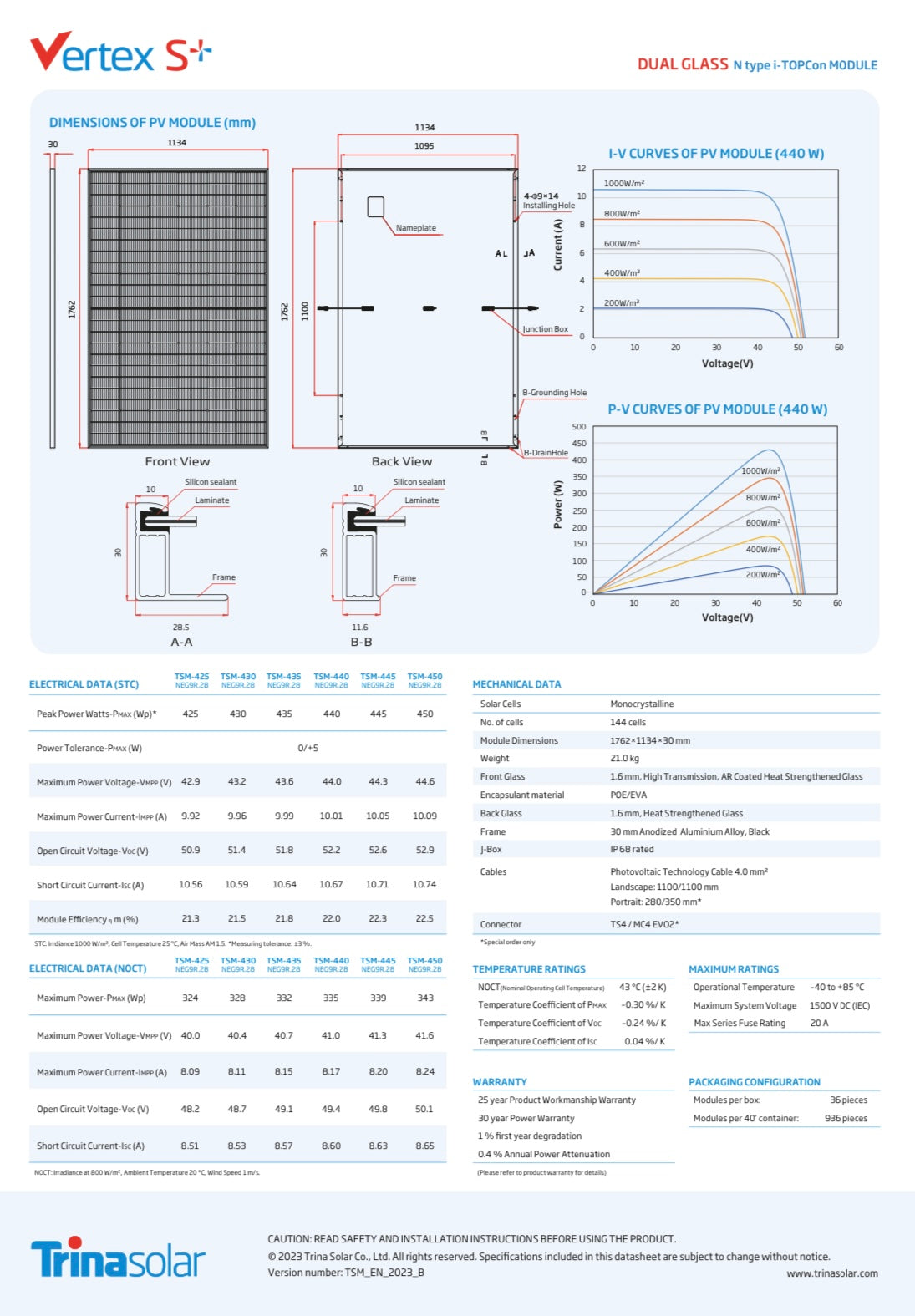 Trina Solar Vertex S+ 440W Doppelglas Solarmodule TSM-440NEG9R.28