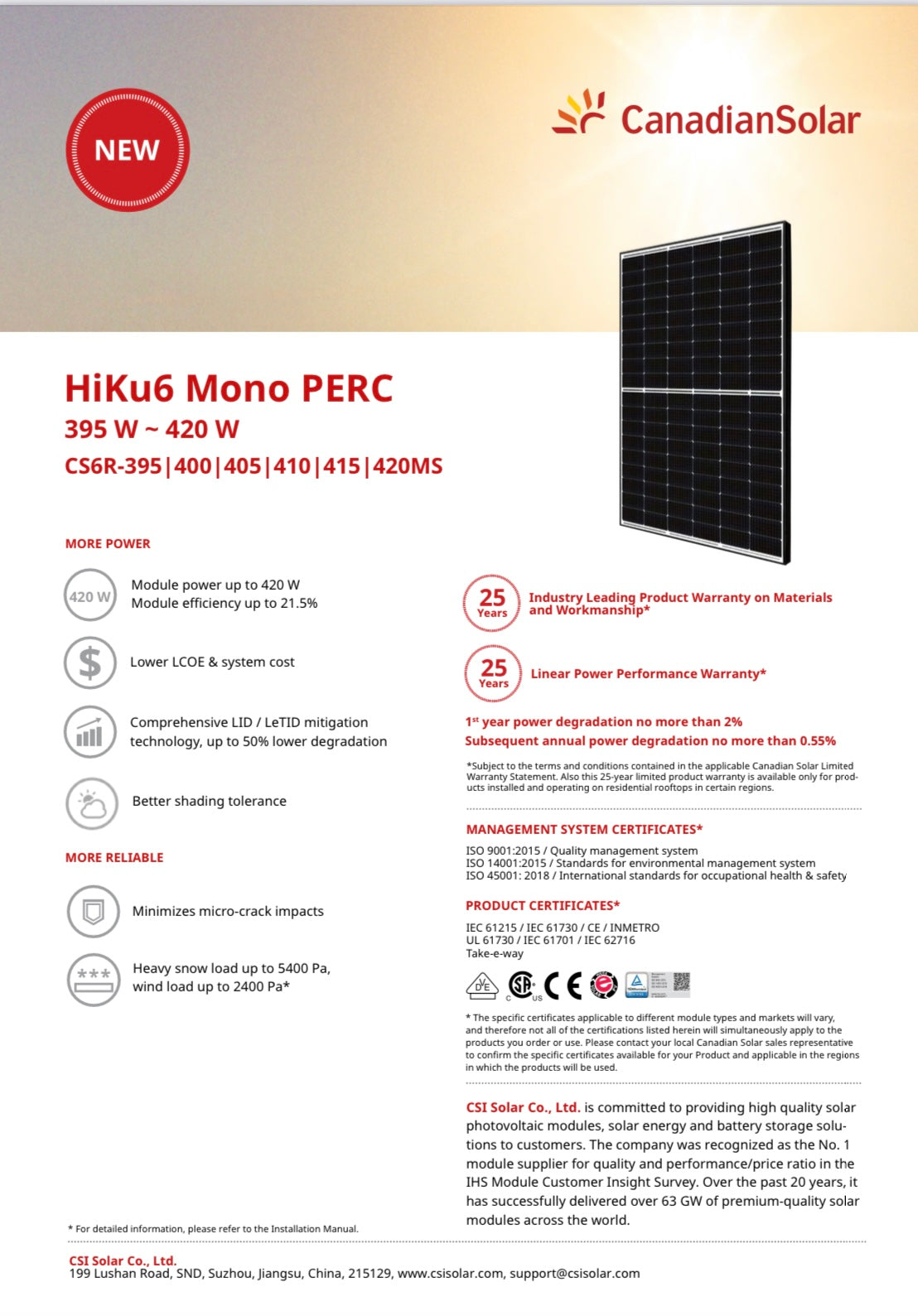 Canadian Solar 405W Solarmodule ## HiKu6 CS6R-405MS ##