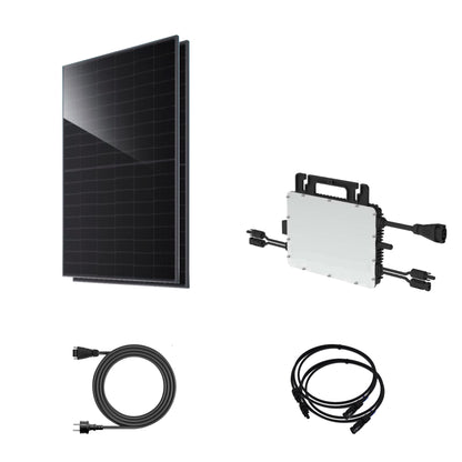 Balkonkraftwerk 920 Wp | JA Solar bifazial & Hoymiles HiFlow Pro HMS-800-2WB | Basic – 2 JA Solar Module – Setübersicht mit Wechselrichter und Zubehör
