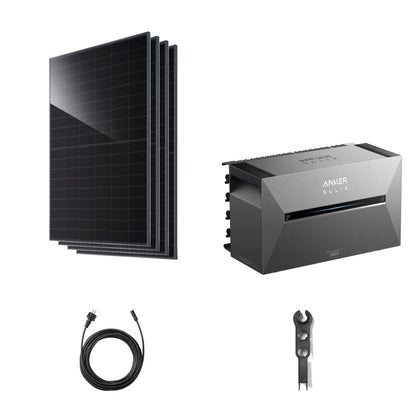 Balkonkraftwerk mit Speicher | JA Solar 460W bifazial & Anker SOLIX Solarbank 3 Pro – 4 JA Solar Module – Setübersicht mit Wechselrichter und Zubehör