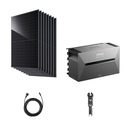 Balkonkraftwerk mit Speicher | JA Solar 460W bifazial & Anker SOLIX Solarbank 3 Pro – 8 JA Solar Module – Setübersicht mit Wechselrichter und Zubehör