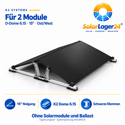 K2 D-Dome 6.15 Montageset für 2 Module in Quermontage mit 15 Grad – doppelseitige Ost-West-Anordnung als Symbolbild ohne Solarmodule und Ballast im Lieferumfang