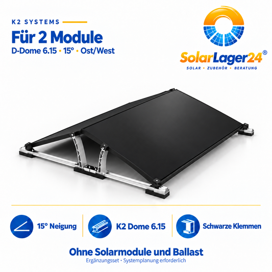 K2 D-Dome 6.15 Montageset für 2 Module in Quermontage mit 15 Grad – doppelseitige Ost-West-Anordnung als Symbolbild ohne Solarmodule und Ballast im Lieferumfang